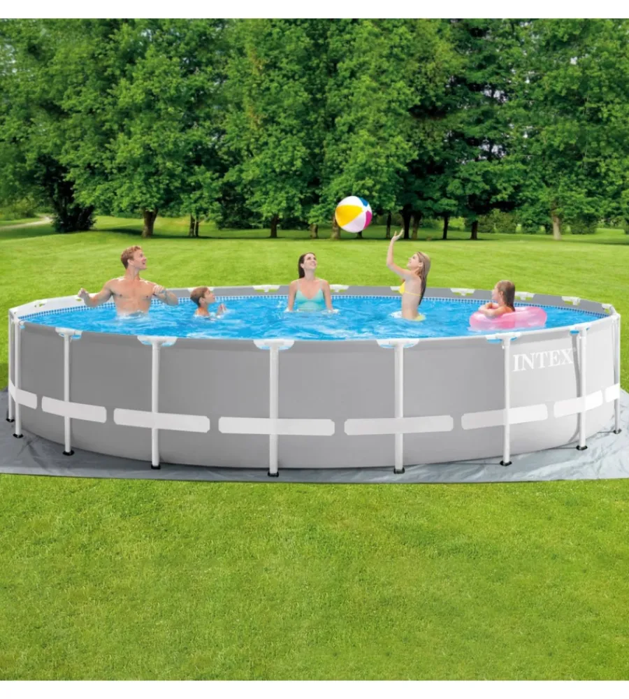 Piscine-Intex Piscina fuori terra con struttura rotonda "prisma frame" con pompa filtro grigio chiaro 610x132 cm - cod. 26756np