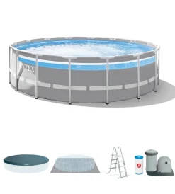 Intex Piscine|Piscina fuori terra con struttura rotonda "prisma frame clearview" grigio chiaro 488x488x122 cm - cod. 26730np