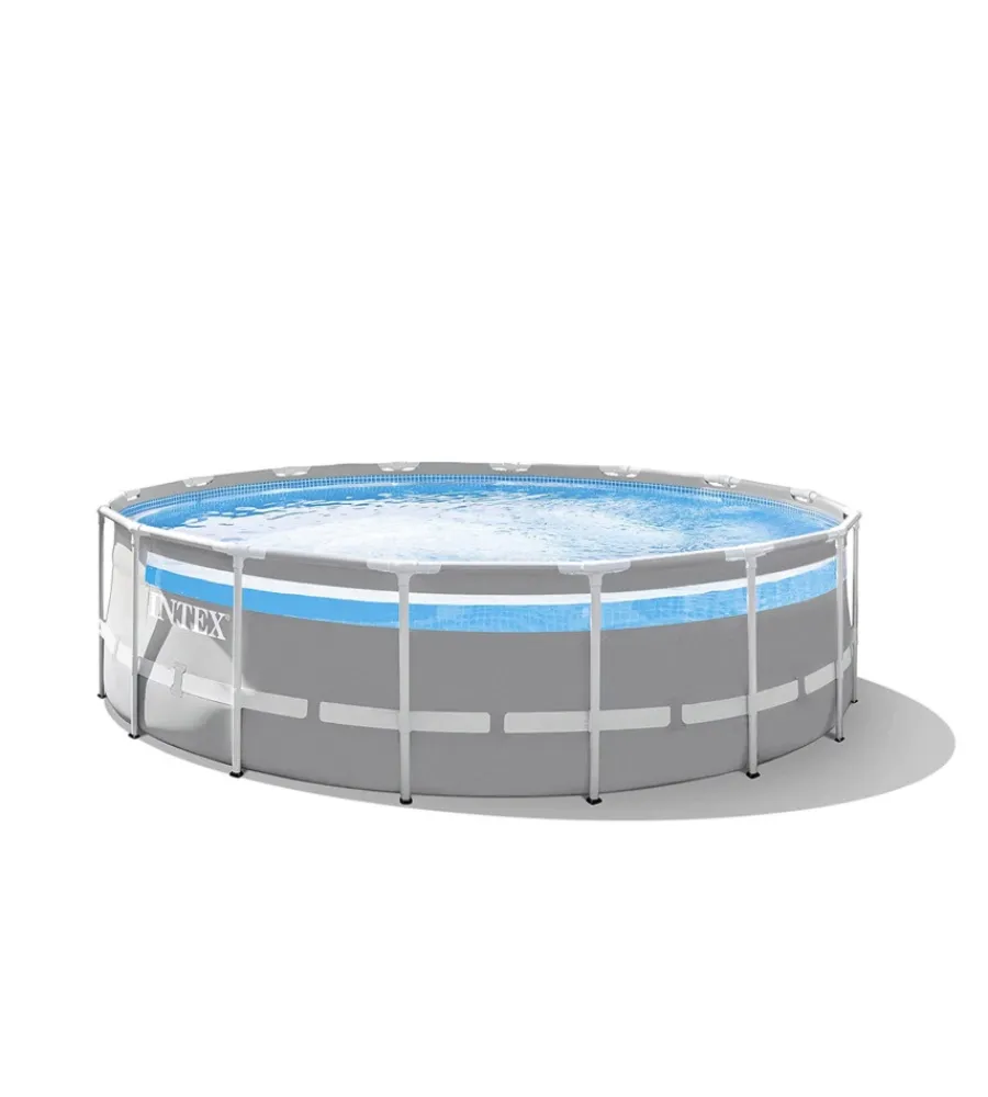 Intex Piscine|Piscina fuori terra con struttura rotonda "prisma frame clearview" grigio chiaro 488x488x122 cm - cod. 26730np