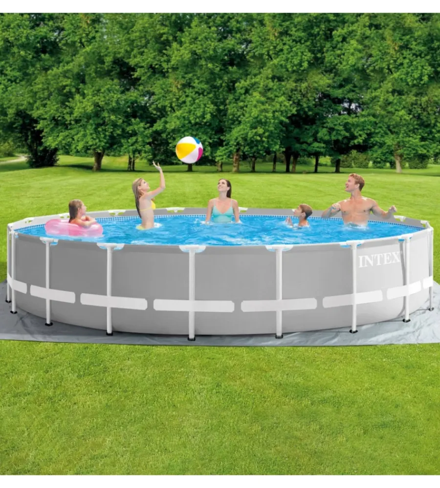 Intex Piscine|Piscina fuori terra con struttura rotonda "prisma frame" grigio chiaro 549x549x122 cm - cod. 26732np