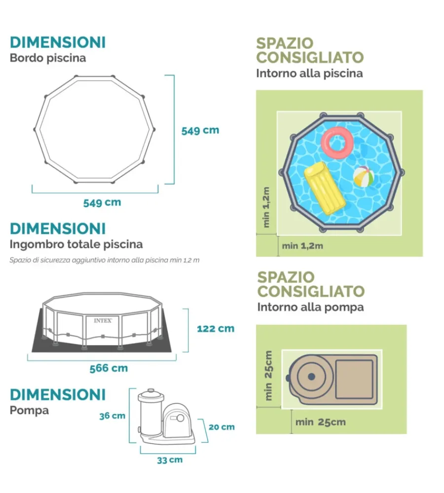 Intex Piscine|Piscina fuori terra con struttura rotonda "prisma frame" grigio chiaro 549x549x122 cm - cod. 26732np