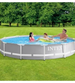 Intex Piscine|Piscina fuori terra con struttura rotonda "prisma frame" grigio chiaro 366x366x76 cm - cod. 26710np