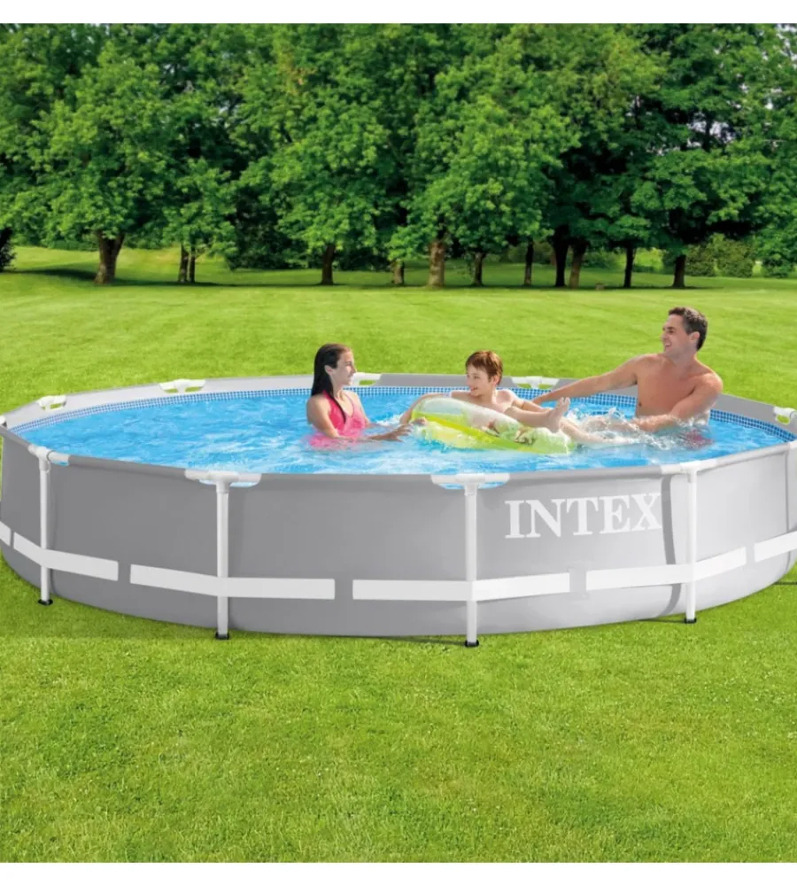 Intex Piscine|Piscina fuori terra con struttura rotonda "prisma frame" grigio chiaro 366x366x76 cm - cod. 26710np