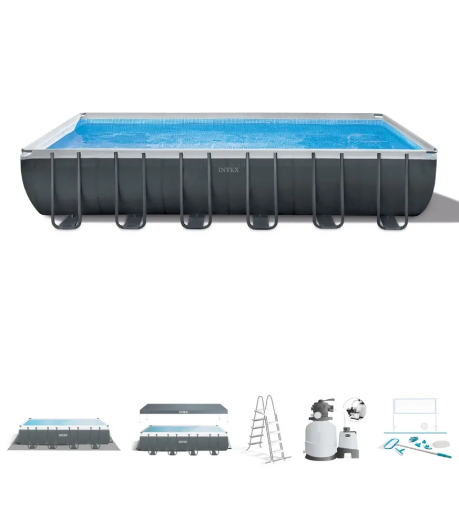 Intex Piscine|Piscina fuori terra con struttura rettangolare "ultra xtr frame" antracite 732x366x132 cm - cod. 26368np