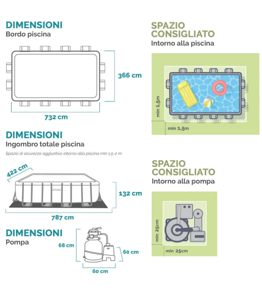 Intex Piscine|Piscina fuori terra con struttura rettangolare "ultra xtr frame" antracite 732x366x132 cm - cod. 26368np