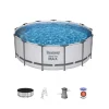 Bestway Piscine|Piscina fuori terra con struttura rotonda "pro max" con pompa, filtro, telo di copertura e scaletta grigio chiaro 396x122 cm - cod. 5618w