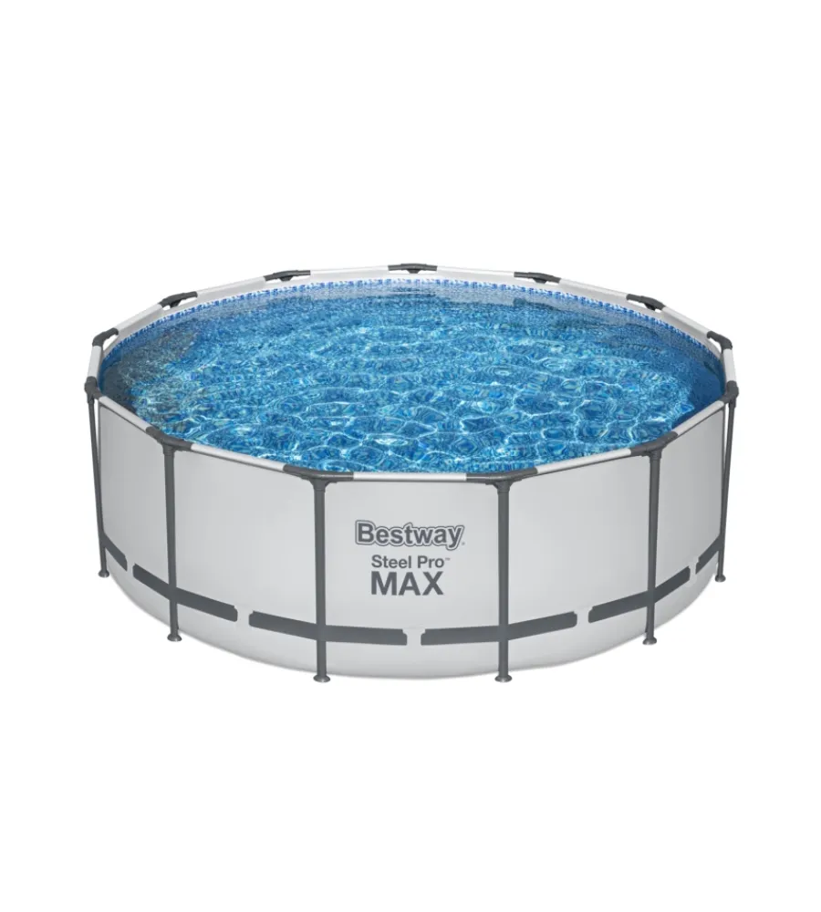 Bestway Piscine|Piscina fuori terra con struttura rotonda "pro max" con pompa, filtro, telo di copertura e scaletta grigio chiaro 396x122 cm - cod. 5618w