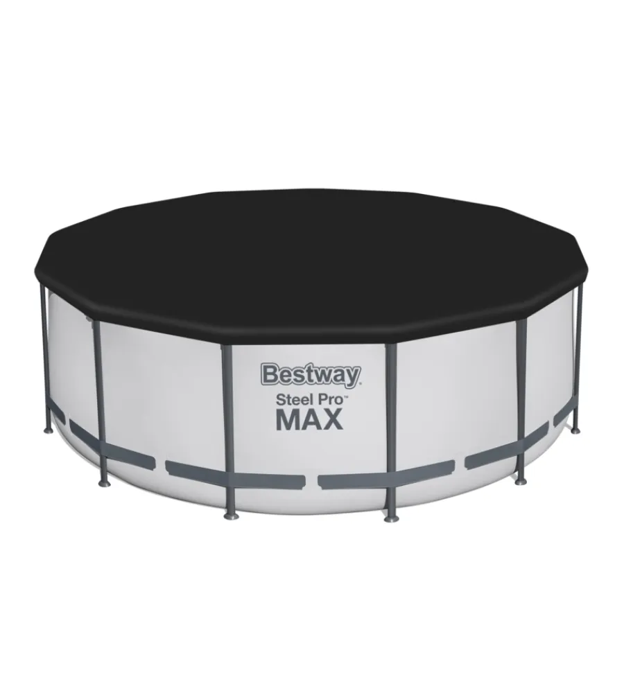 Bestway Piscine|Piscina fuori terra con struttura rotonda "pro max" con pompa, filtro, telo di copertura e scaletta grigio chiaro 396x122 cm - cod. 5618w