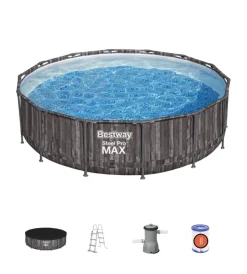 Discount Piscina fuori terra con struttura rotonda "steel pro max" effetto legno scuro 427x427x107 cm Piscine