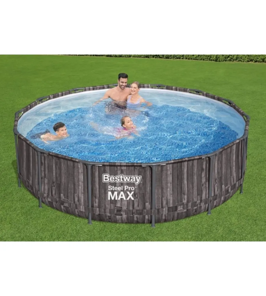 Discount Piscina fuori terra con struttura rotonda "steel pro max" effetto legno scuro 427x427x107 cm Piscine