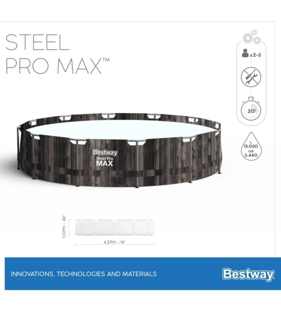 Discount Piscina fuori terra con struttura rotonda "steel pro max" effetto legno scuro 427x427x107 cm Piscine