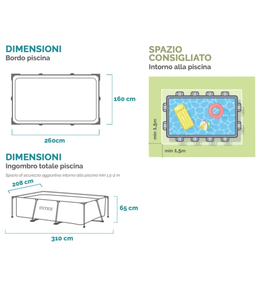 Piscine-Intex Piscina fuori terra con struttura rettangolare "rectangular frame" blu 260x160x65 cm - cod. 28271np