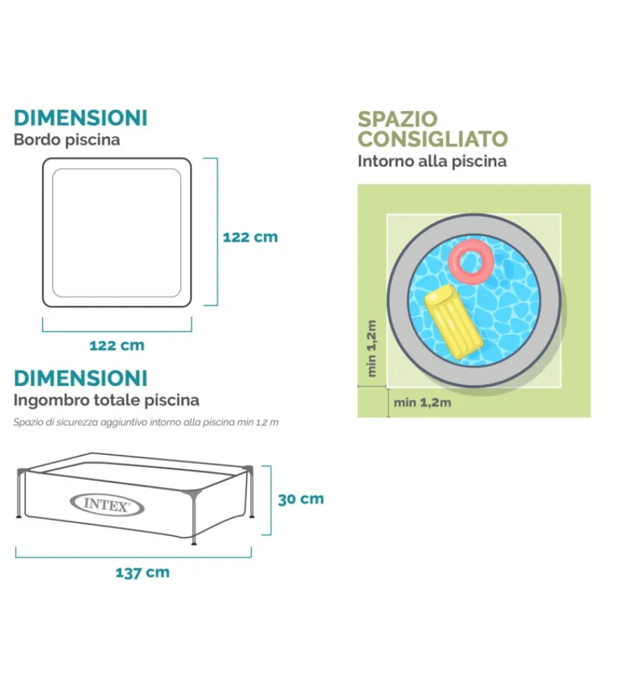 Clearance Piscina fuori terra con struttura quadrata "mini frame" blu 122x122x30 cm i.4 - cod. 57173np Piscine