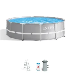 New Piscina fuori terra con struttura rotonda "prisma frame" grigio chiaro 366x366x99 cm - cod. 26716np Piscine