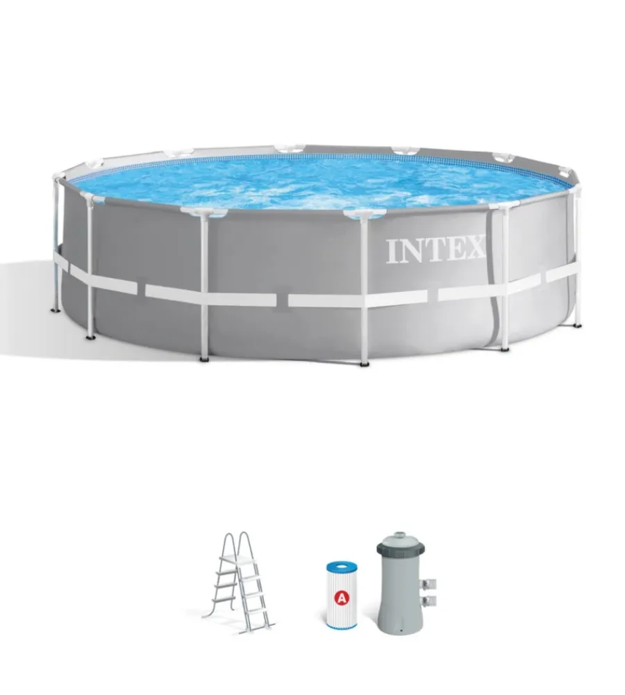 New Piscina fuori terra con struttura rotonda "prisma frame" grigio chiaro 366x366x99 cm - cod. 26716np Piscine