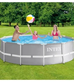 New Piscina fuori terra con struttura rotonda "prisma frame" grigio chiaro 366x366x99 cm - cod. 26716np Piscine
