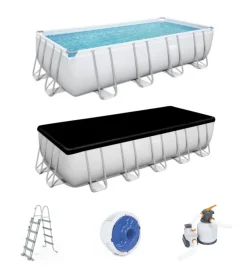 Bestway Piscine|Piscina fuori terra con struttura rettangolare "power steel frame" con pompa, scaletta, cover e chemconnect bianco 549x274x122 cm  - cod. 56466