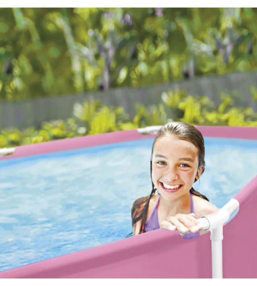 Hot Piscina fuori terra con struttura rotonda "metal frame" rosa 244x244x76 cm - cod. 28290np Piscine