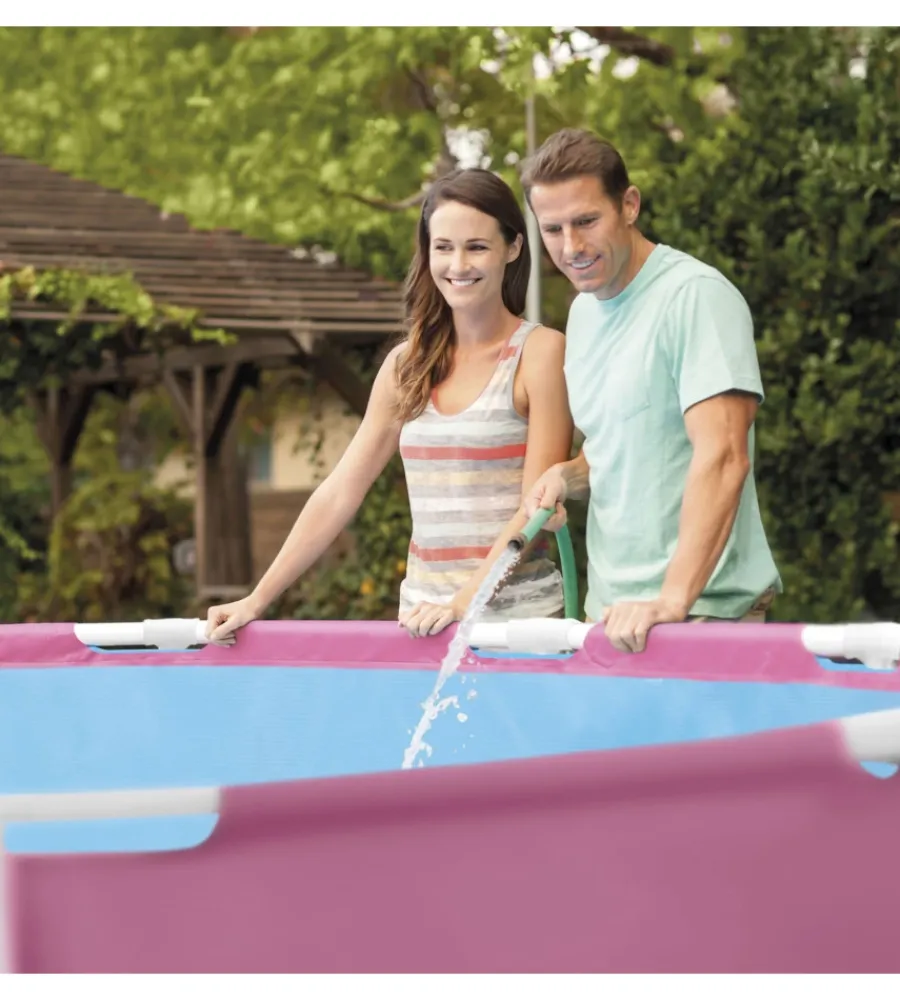 Hot Piscina fuori terra con struttura rotonda "metal frame" rosa 244x244x76 cm - cod. 28290np Piscine