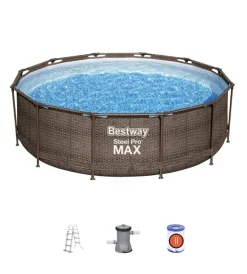 Bestway Piscine|Piscina fuori terra con struttura rotonda "steel pro max" effetto rattan 366x366x100 cm