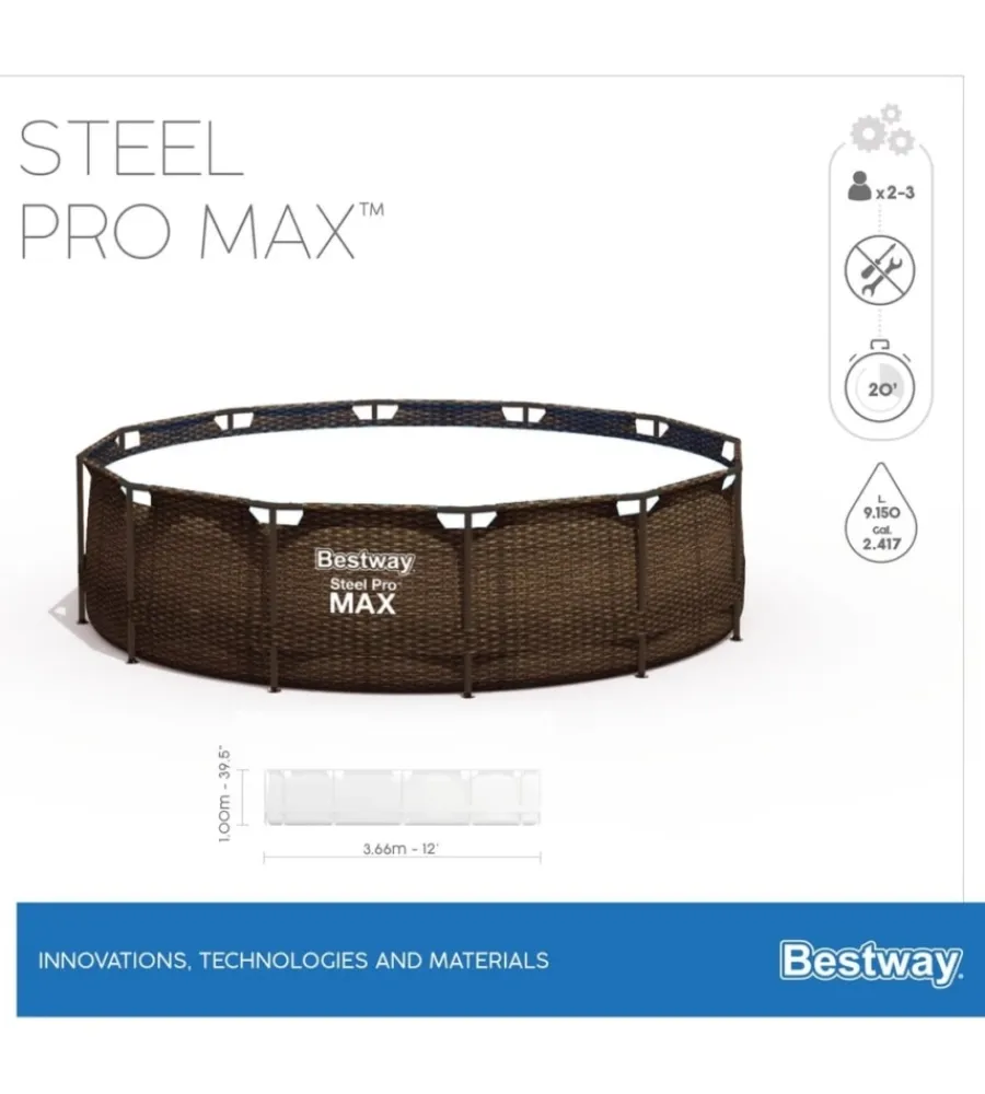 Bestway Piscine|Piscina fuori terra con struttura rotonda "steel pro max" effetto rattan 366x366x100 cm