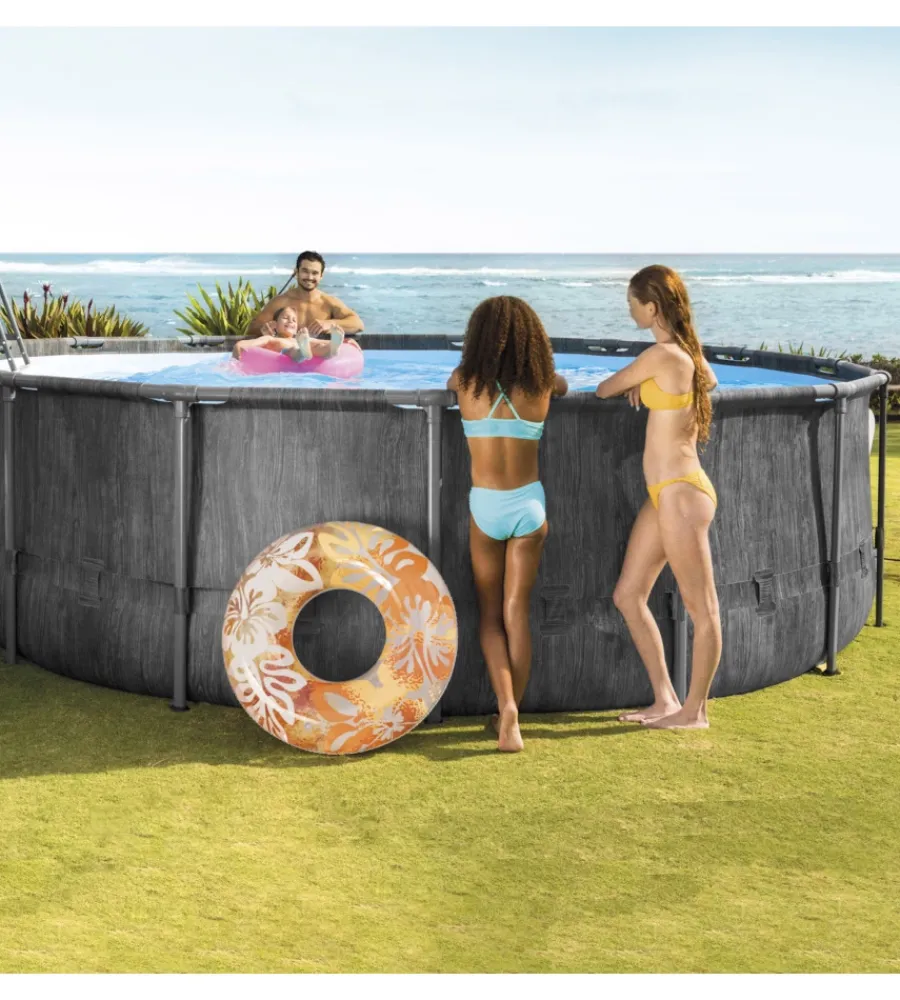 Intex Piscine|Piscina fuori terra con struttura rotonda "prism greywood" pompa filtro effetto legno grigio 457x122 cm - cod. 26742np