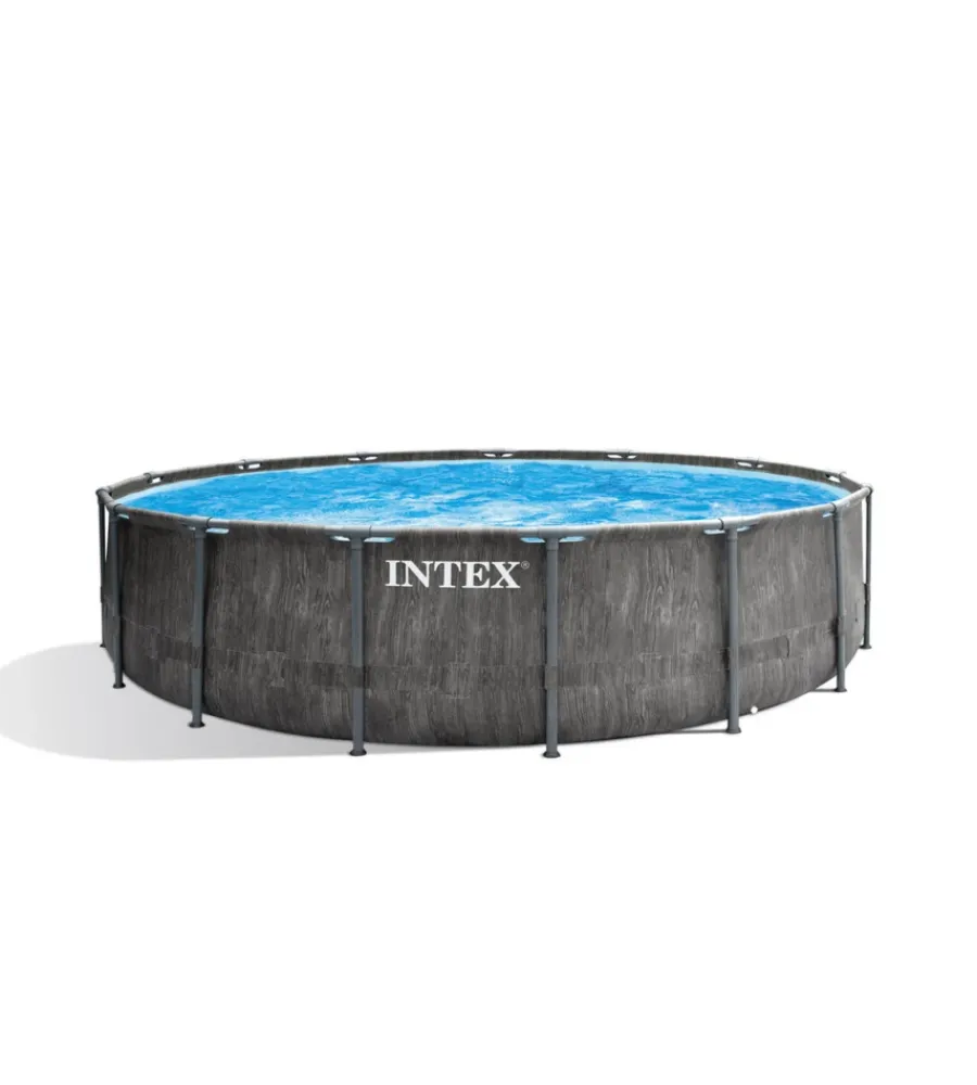 Intex Piscine|Piscina fuori terra con struttura rotonda "prism greywood" pompa filtro effetto legno grigio 457x122 cm - cod. 26742np