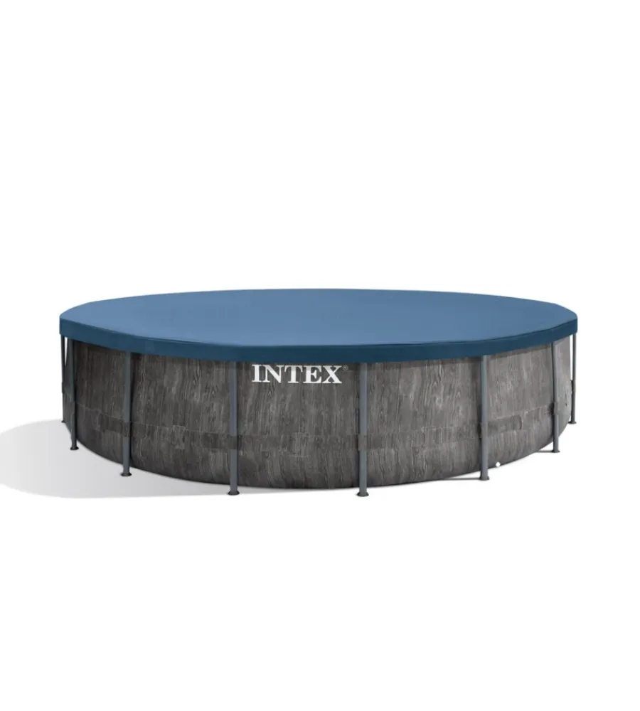 Intex Piscine|Piscina fuori terra con struttura rotonda "prism greywood" pompa filtro effetto legno grigio 457x122 cm - cod. 26742np