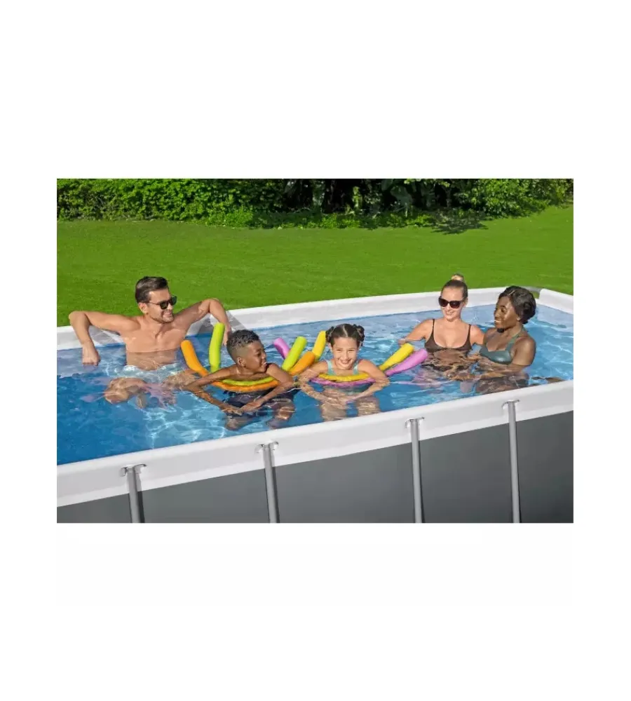 Bestway Piscine|Piscina fuori terra con struttura rettangolare "power steel frame" con pompa, filtro e scaletta e chemconnect grigio scuro 404x201x100 cm - cod. 56441-new