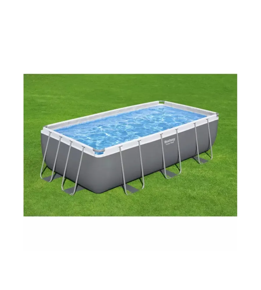 Bestway Piscine|Piscina fuori terra con struttura rettangolare "power steel frame" con pompa, filtro e scaletta e chemconnect grigio scuro 404x201x100 cm - cod. 56441-new