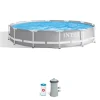 Piscine-Intex Piscina fuori terra con struttura rotonda "prisma frame" grigio chiaro 366x366x76 cm - cod. 26712np