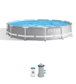 Piscine-Intex Piscina fuori terra con struttura rotonda "prisma frame" grigio chiaro 366x366x76 cm - cod. 26712np