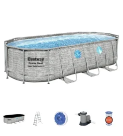 Bestway Piscine|Piscina fuori terra con struttura ovale "power steel swim vista" effetto pietra 549x274x122 cm