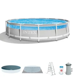 Outlet Piscina fuori terra con struttura rotonda "prisma frame clearview" grigio chiaro 427x427x107 cm - cod. 26722np Piscine