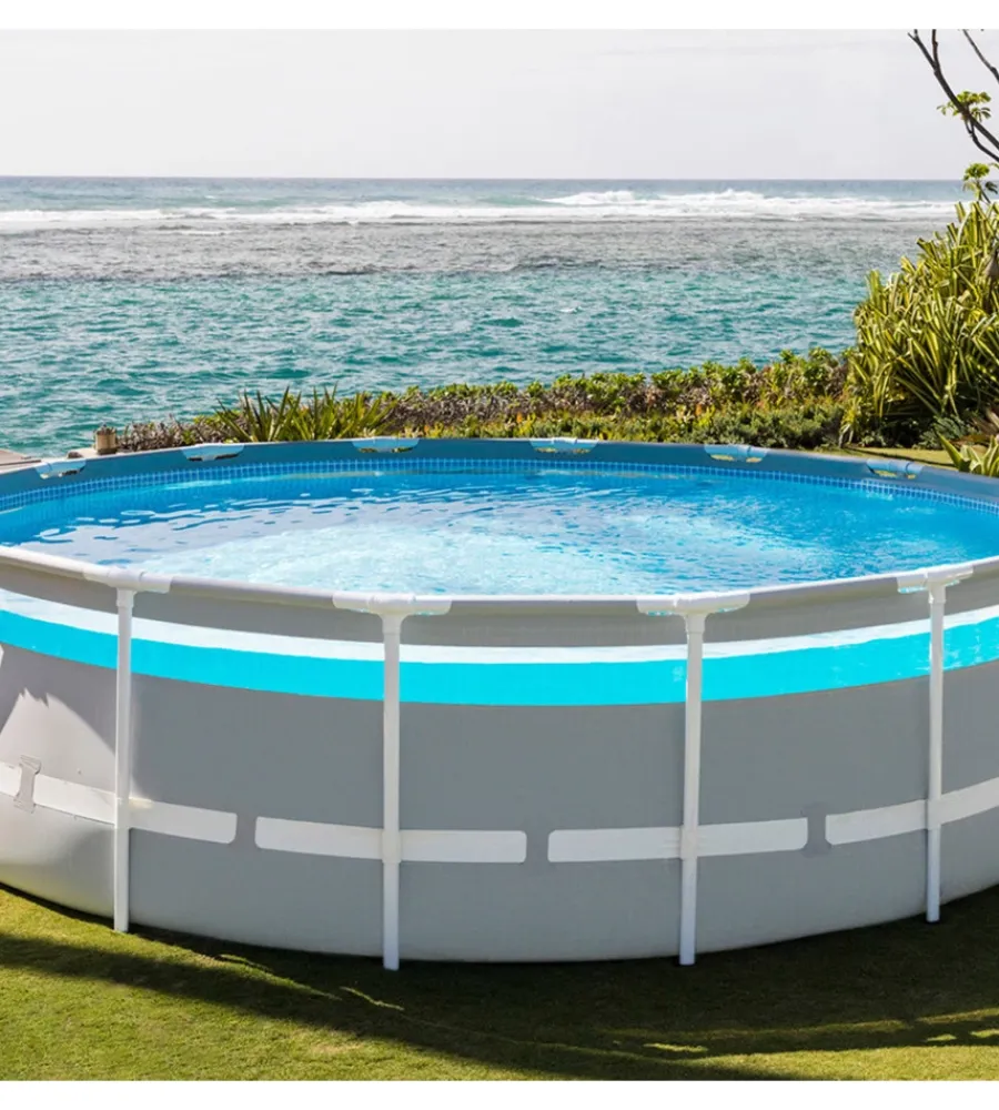 Outlet Piscina fuori terra con struttura rotonda "prisma frame clearview" grigio chiaro 427x427x107 cm - cod. 26722np Piscine