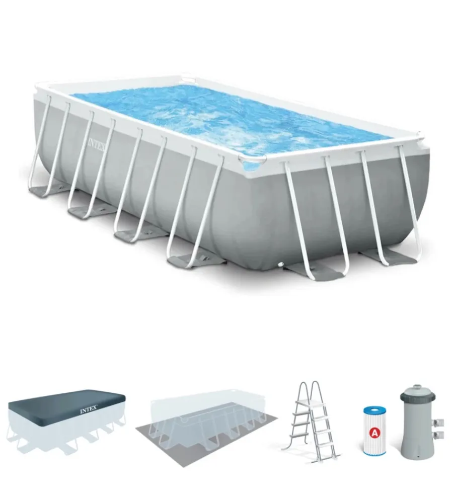 Piscine-Intex Piscina fuori terra con struttura rettangolare "prisma metal frame" grigio chiaro 488x244x107 cm - cod. 26792np