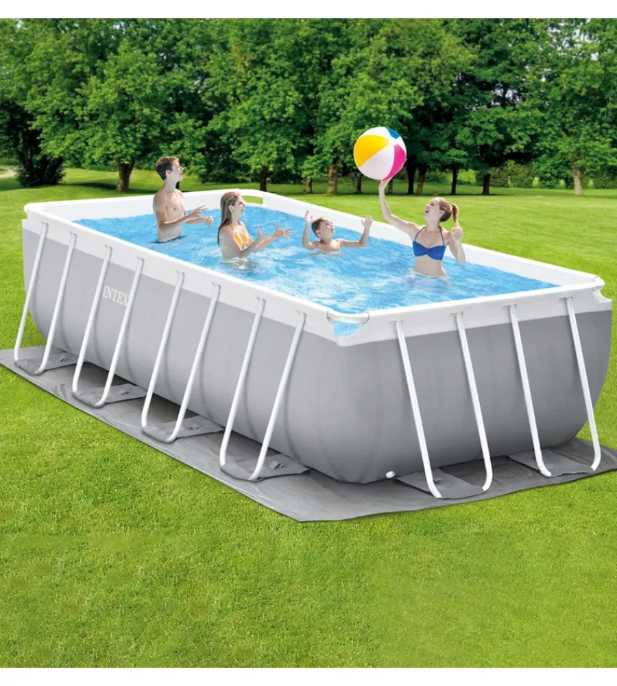 Piscine-Intex Piscina fuori terra con struttura rettangolare "prisma metal frame" grigio chiaro 488x244x107 cm - cod. 26792np
