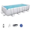 Piscine-Bestway Piscina fuori terra con struttura rettangolare "power steel frame" con filtro a sabbia, scaletta e telo di copertura grigio chiaro 488x244x122 cm  - cod. 56671