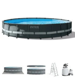 Piscine-Intex Piscina fuori terra con struttura rettangolare "ultra xtr frame" pompa a sabbia antracite 610x122 cm - cod. 26334np