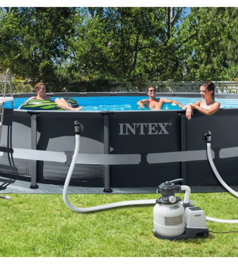 Piscine-Intex Piscina fuori terra con struttura rettangolare "ultra xtr frame" pompa a sabbia antracite 610x122 cm - cod. 26334np