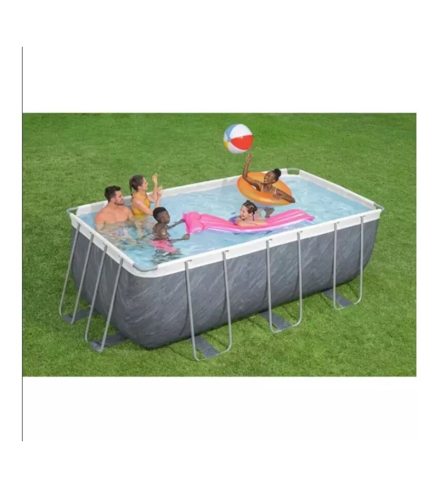 Bestway Piscine|Piscina fuori terra con struttura rettangolare "power steel frame" con pompa + scala effetto marmo 412x201x122 cm - cod. 56722-new