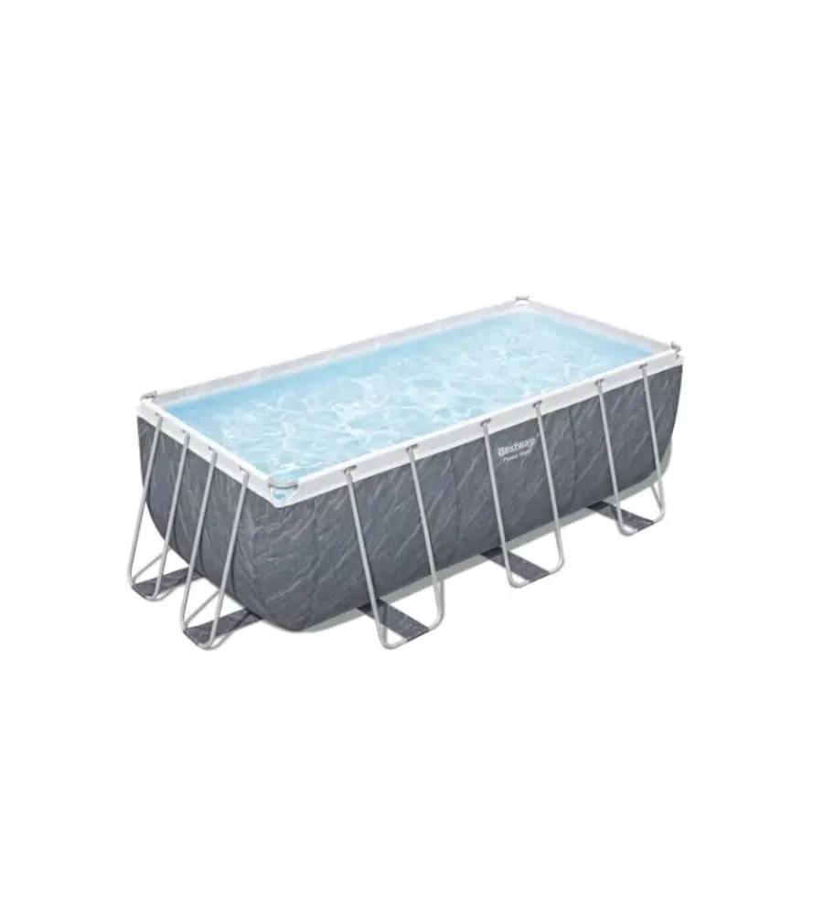 Bestway Piscine|Piscina fuori terra con struttura rettangolare "power steel frame" con pompa + scala effetto marmo 412x201x122 cm - cod. 56722-new