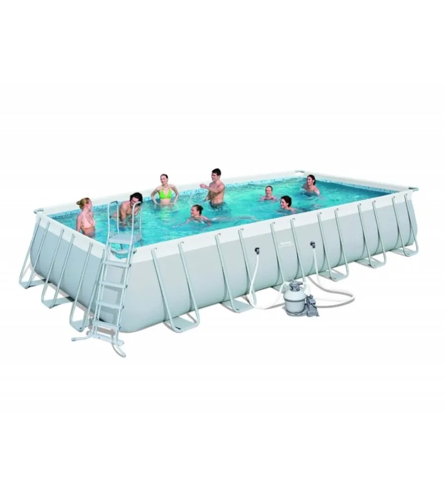 Sale Piscina fuori terra con struttura rettangolare "power steel frame" con pompa, telo e scaletta grigio chiaro 732x366x132 cm - cod. 56475 Piscine