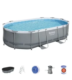 Hot Piscina fuori terra con struttura ovale "power steel" grigio scuro 488x305x107 cm Piscine