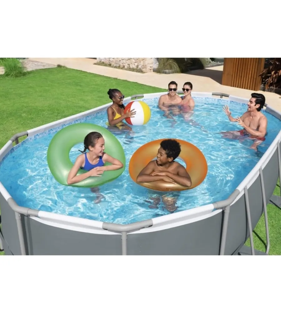 Hot Piscina fuori terra con struttura ovale "power steel" grigio scuro 488x305x107 cm Piscine
