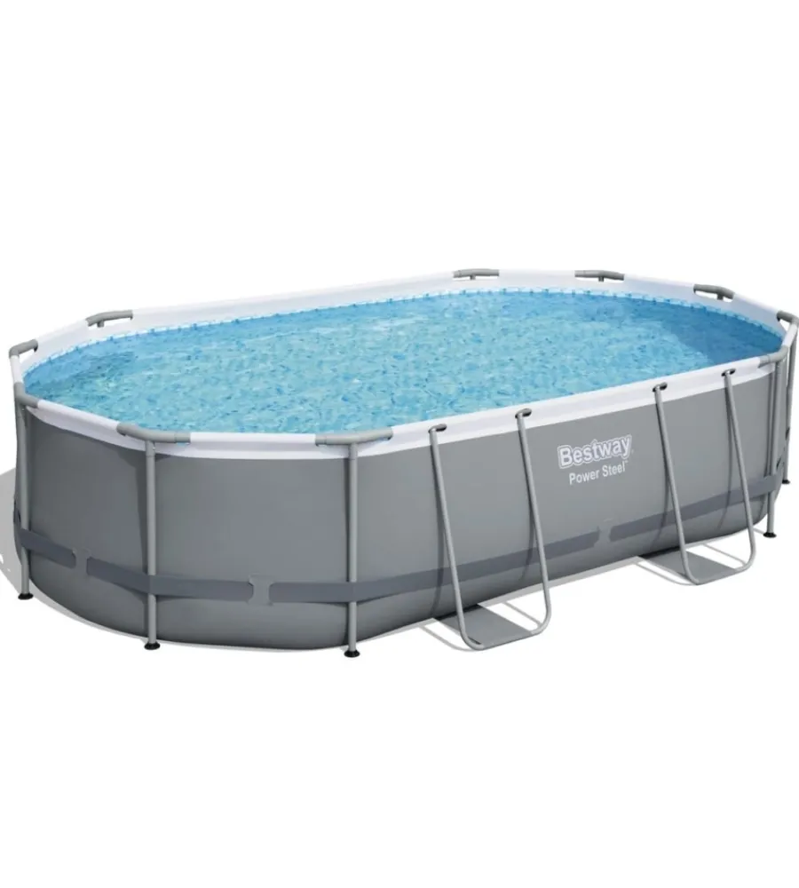 Hot Piscina fuori terra con struttura ovale "power steel" grigio scuro 488x305x107 cm Piscine