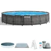 Piscine-Intex Piscina fuori terra con struttura rotonda "prisma frame greywood" effetto legno antracite 549x549x122 cm - cod. 26744np