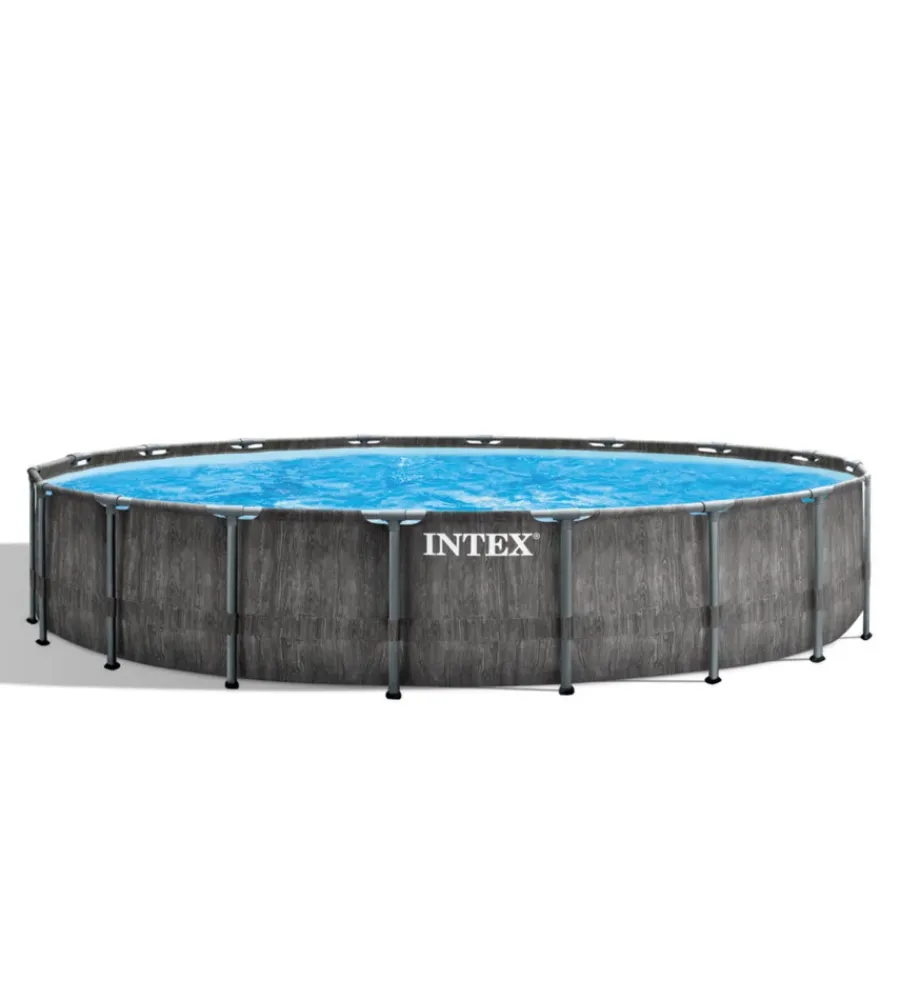 Piscine-Intex Piscina fuori terra con struttura rotonda "prisma frame greywood" effetto legno antracite 549x549x122 cm - cod. 26744np