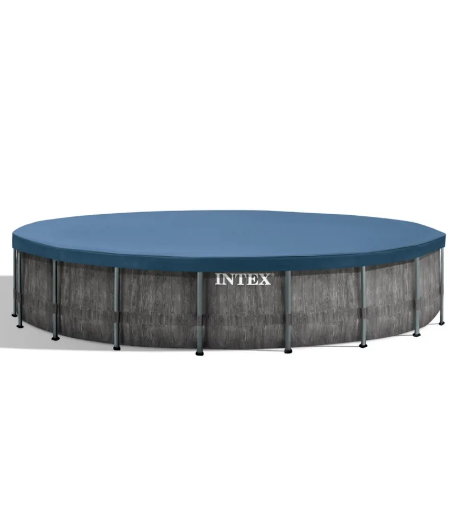 Piscine-Intex Piscina fuori terra con struttura rotonda "prisma frame greywood" effetto legno antracite 549x549x122 cm - cod. 26744np