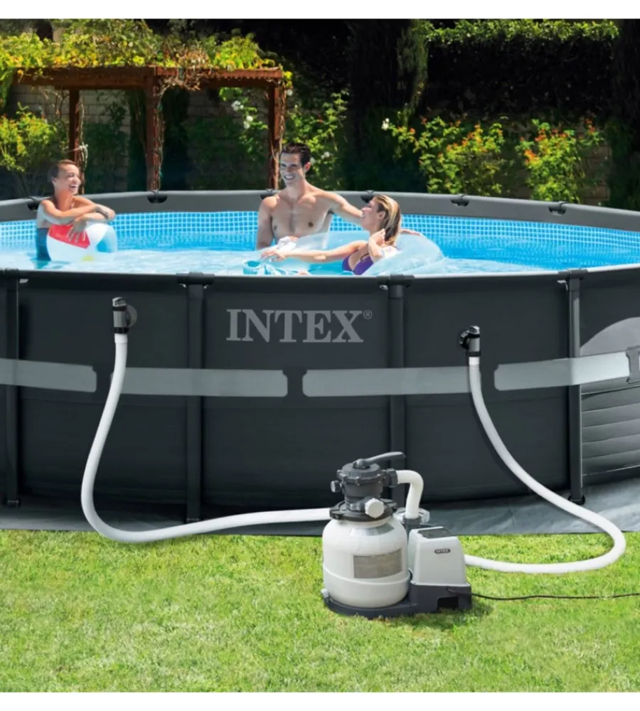 Piscine-Intex Piscina fuori terra con struttura rotonda "ultra xtr frame" pompa a sabbia antracite 549x132 cm - cod. 26330np